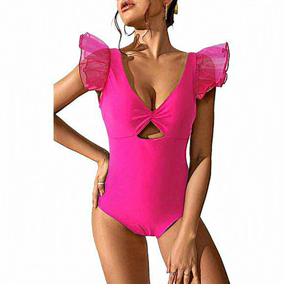 Dresses & Skirts - Women One Piece Organza‎ Ruffle Twisted Front Swimsuit